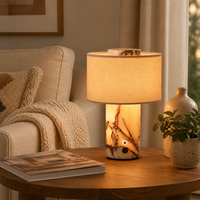 Lampe de table moderne en marbre avec base en pierre lumineuse intégrée, abat-jour en tissu tactile 3 couleurs, pour chambre à coucher, chevet, salon et bureau
