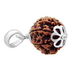 Colgante de Plata 925 con Rudraksha de 6 Mukhi de Nepal - Regalo para el Hinduísmo - Amuleto Chapado en Oro - Patrón de Llave - Product Image 3