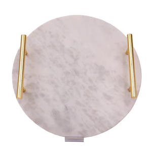 Bandeja de mármol rectangular natural con mango de metal dorado para utensilios de cocina, decoración de mesa, mármol blanco personalizado, bajo costo - Product Image 2