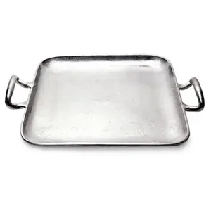 Plateau de service bol en aluminium plaqué argent martelé personnalisé avec base en bois naturel fini pour le service de fruits et dattes - Product Image 6