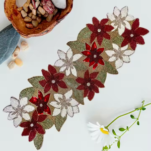 Napperon supérieur en perles rond vintage doré noir feuillu thème napperon brodé pour table à manger de mariage à prix abordable - Product Image 2