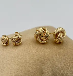 Estilo Vintage para mujer, chapado en oro de 18 quilates, sin diamantes, joyería hecha a mano, pendientes de oro macizo para mujer - Product Image 1
