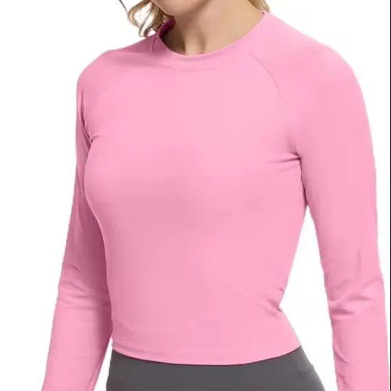 Womens Long Sleeve Crop Workout Tops Yoga Cropped Top Gym Shirts Athletic Clothes Slim Fit
