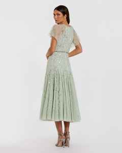 Aline Floral Vestido de noche antiestático con lentejuelas con cuentas y bordado Elegante mangas de mariposa para fiestas - Product Image 4