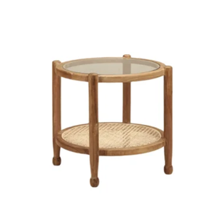 Table basse minimaliste moderne en bois massif verre de rotin pour ferme restaurants en plein air produit de vente chaude prix de gros - Product Image 1