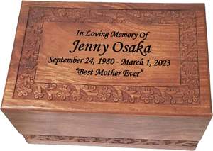 Urnes pour cendres humaines, grande urne funéraire en bois personnalisée de taille adulte, homme et femme avec sac en satin pour enterrement ou mémorial - Product Image 3