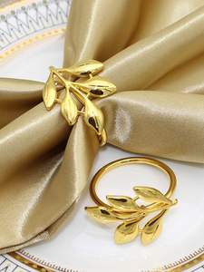 Anneau de serviette luxueux et somptueux en feuille d'or, en acier inoxydable, décoration de table en métal, élégant et raffiné, vaisselle de mariage, accessoires de table - Product Image 5