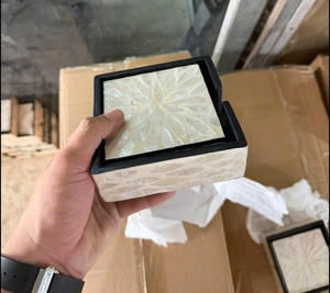 Handcrafted Mother of Pearl Inlaid Coaster <b>Decorative</b> Shell Inlay Table <b>Accessory</b> - Product Image 2