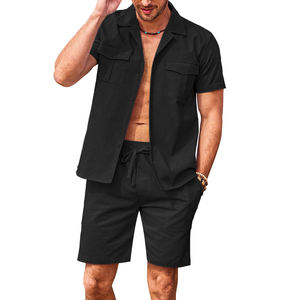 Vêtements de sport hommes ensemble de shorts d'été t-shirts en éponge française short de survêtement survêtement décontracté 100% coton t-shirt avec short ensembles jumeaux - Product Image 2