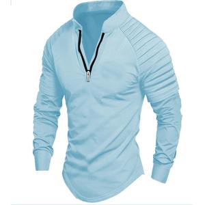 Manches longues pour hommes POLO couleur unie 100% coton High Street Style fermeture éclair bras rides conception printemps automne extérieur tissé - Product Image 5