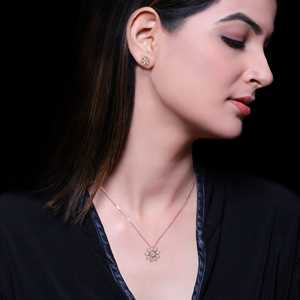 Juego de flores de Baguette de oro rosa Colgantes y dijes de moda con cadena de eslabones - Product Image 3