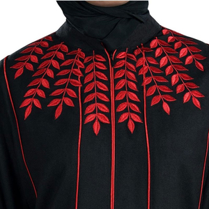 Abaya en bloc de couleur teintée en noir uni robe musulmane turque Abaya musulmane modeste islamique abaya de poitrine brodée rouge personnalisée pour femmes - Product Image 6