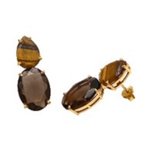 Pendientes de cuarzo ahumado y ojo de Tigre, Gema de Plata de Ley 925 ovalada y en forma de pera, novedad - Product Image 1