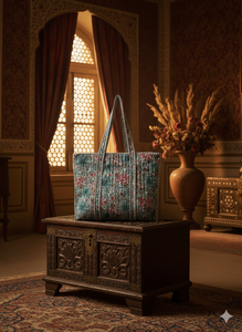 Large Handmade Lady Cotton <b>Tote</b> Bag <b>Floral</b> Print Zipper Eco Friendly Lightweight Shoulder Bag Shopping Travel <b>Beach</b> Everyday Use - Product Image 2