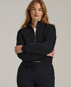 Best Selling <b>Women's</b> 100% Cotton <b>Fleece</b> Stand Half Zipper Sweatshirt Winter Customized Knitted Logo Embroidered Solid <b>Pattern</b> - Product Image 1