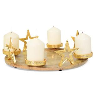 Bougeoir chauffe-plat 4 étoiles en aluminium plaqué or au design moderne avec base ronde en bois pour la maison et la décoration de Noël - Product Image 1