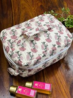 Boîte à maquillage artisanale en coton écologique vintage, résistante à l'eau, avec fermeture éclair, motif floral brun, fabriquée par des artisans de Jaipur