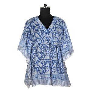 Kaftan Abaya corto de algodón sin mangas con estampado de último diseño OEM vestido de noche para mujer vestido estampado de bloque de mano africano asequible - Product Image 6