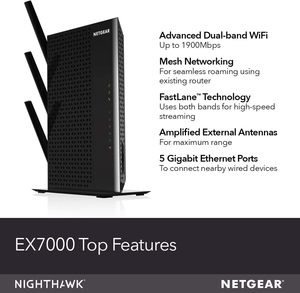 <span class=keywords><strong>Netgear</strong></span> AC1900 băng tần kép <span class=keywords><strong>Wifi</strong></span> lưới phạm vi <span class=keywords><strong>Extender</strong></span> ex7000 bảo hiểm lên đến 2100 sq.ft cho 35 Thiết bị repeater loại - Product Image 2