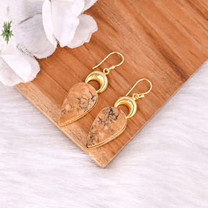 Boucles d'oreilles plaquées or jaune très vendues, boucles d'oreilles en jaspe Malinga, boucles d'oreilles tendance bohème, boucles d'oreilles statement, vente en gros de bijoux populaires - Product Image 3