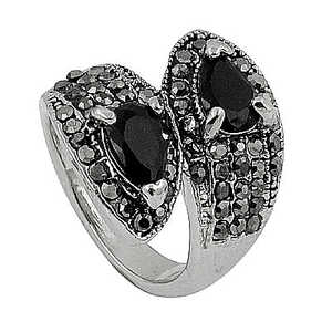 Bague de mode en argent 925 plaqué or rose et rhodium avec pierre noire pour femme, bijoux de déclaration, sertissage incrusté, marque privée sous licence - Product Image 2