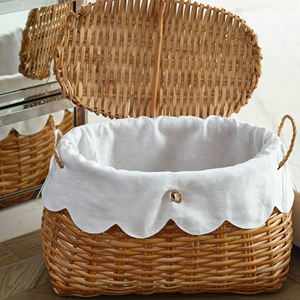 Panier de rangement en rotin tressé au design tendance avec doublure en coton et couvercle, panier en osier de haute qualité, décoration de table vintage - Product Image 2