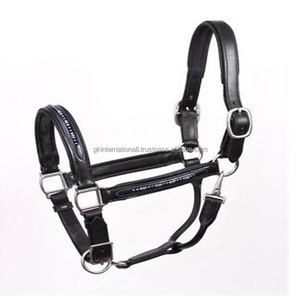 Halter de Carreras de Caballos de cuero de lujo Mega Bling decorativo Perla Azul personalizado con acolchado suave y doble costura todos los tamaños - Product Image 4