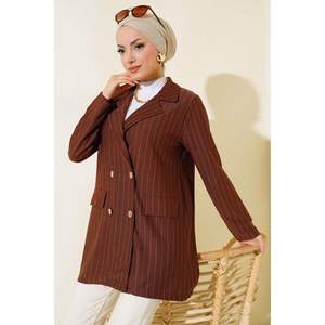 Chaqueta de mujer de crepé a rayas en marrón Chaqueta elegante de Diseño a rayas - Product Image 4