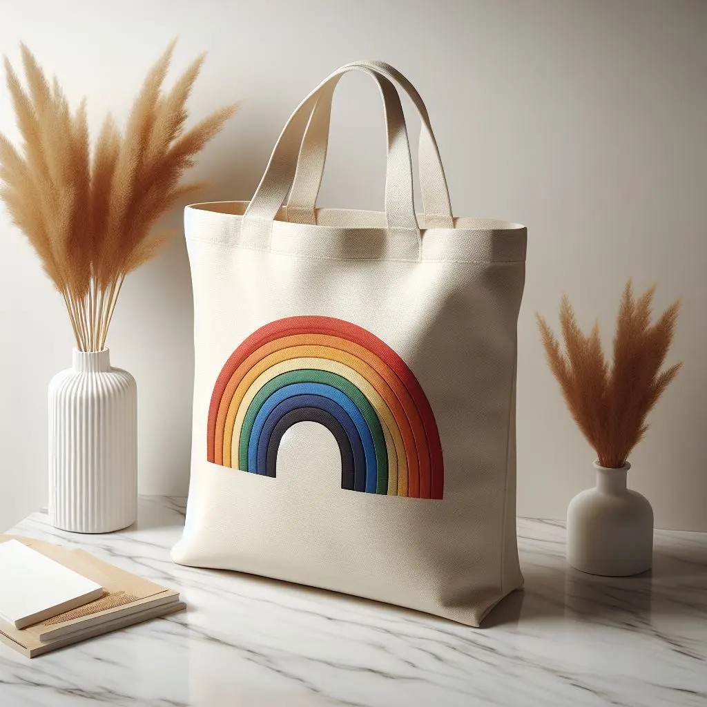 HANSUN Personalized Logo Canvas Fabric Rainbow Tote Bag Custom Logo For Business Printing Shopping Bag Reusable Women Tote Bag