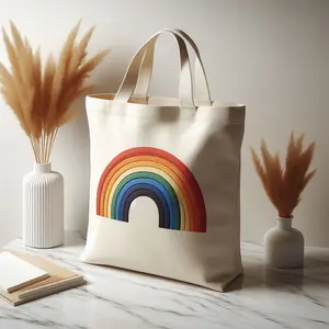 Borsa personalizzata HANSUN Logo personalizzato in tessuto arcobaleno Tote Bag Logo personalizzato per Business Printing Shopping Bag riutilizzabile da donna Tote Bag
