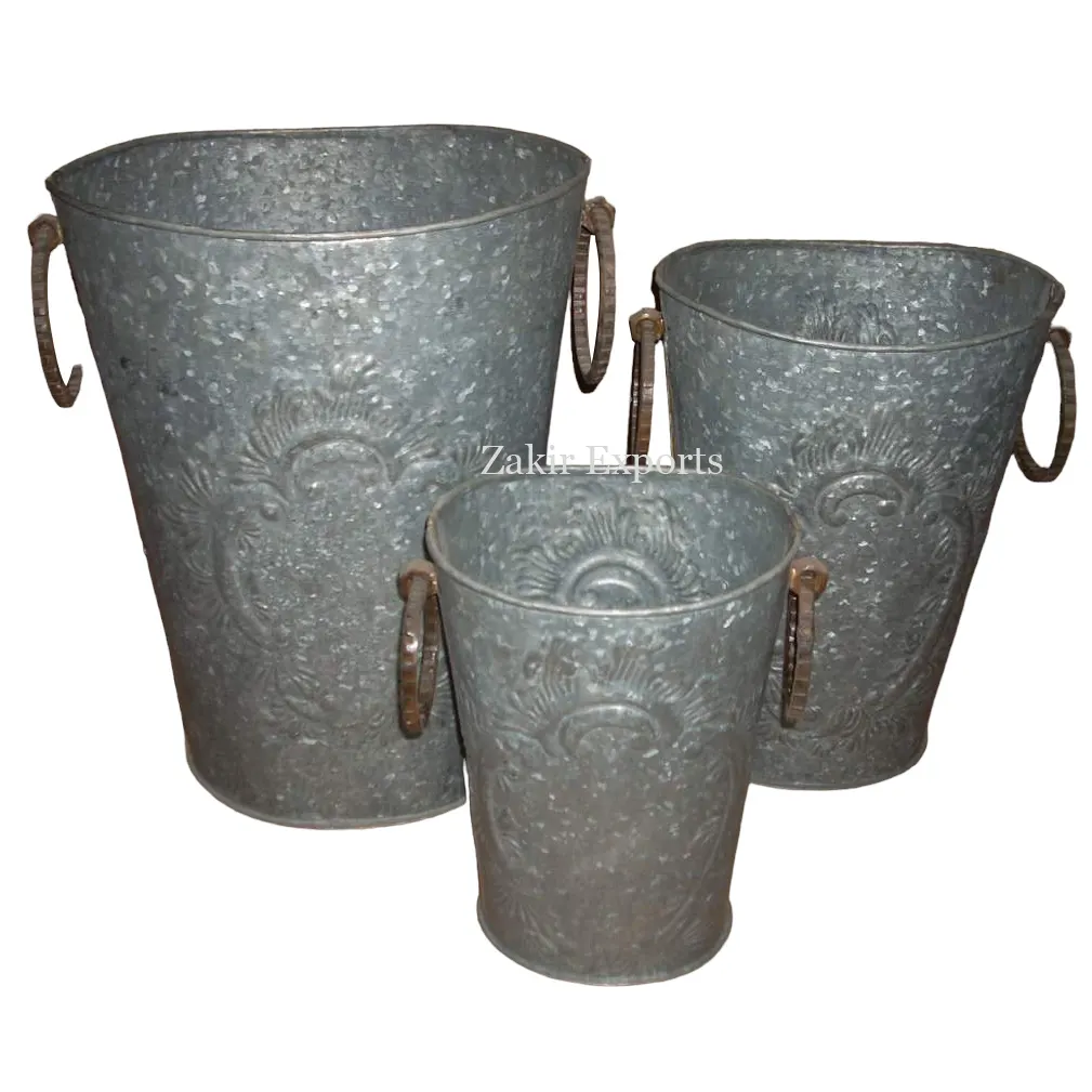 Creative Plated Metal garden decorative flower pots and planters indoor and outdoor green use metal with handle planter