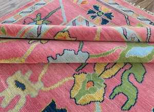 Tapis en laine de conception traditionnelle antique d'Oushak tricoté à la main tailles 6x9 multicolore rose pour la décoration de salon ensembles de tapis hauts - Product Image 6