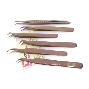 Hermosas pinzas de pestañas de acero inoxidable personalizables de oro rosa para extensiones de pestañas herramientas antiestáticas de precisión de alta calidad - Product Image 1