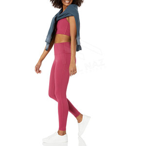 Leggings pour femmes à taille haute, couleur unie, en spandex/polyester, avec logo personnalisé, fermeture à cordon sans couture, séchage rapide, respirant, OEM - Product Image 4