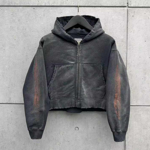 Ropa de calle personalizada 2025 de calidad superior, chándales Unisex con cremallera, conjunto de pantalones de chándal y Sudadera con capucha desgastados con lavado ácido - Product Image 2