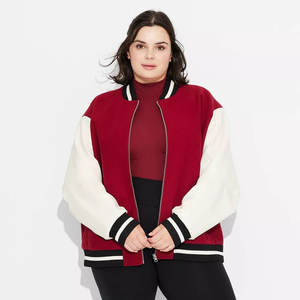 New Plus Size Women Designer Varsity Jackets Low Price Breathable Waterproof Dyed Bamboo Fiber Outwear <b>Covered</b> <b>Button</b> Closure - Product Image 1