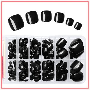 168 <span class=keywords><strong>Uñas</strong></span> Postizas para Mujer con Adhesivos, <span class=keywords><strong>Uñas</strong></span> Acrílicas Negras Cortas Cuadradas al por Mayor - Product Image 4