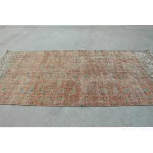 Vintage Rug, 4.4x9.9 ft Turkish Rug, <b>Brown</b> Blue Camouflage <b>Wool</b> Rug - Product Image 2