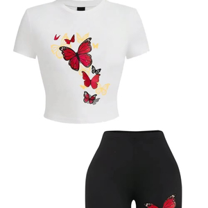 Nuevo diseño elegante al por mayor camisa corta de alta calidad Slim Fit conjuntos de mujeres personalizar 3D impreso 2 piezas conjunto de mujeres - Product Image 2