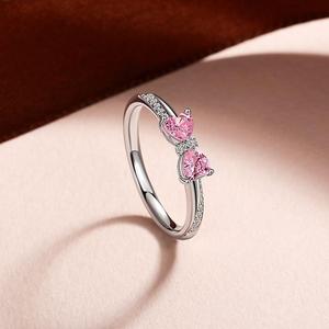 แหวนสัญญาประดับโบว์รูปหัวใจแบบปรับได้ชุบทองคำสีกุหลาบยี่ห้อเจลิยา - Product Image 4