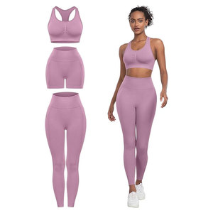 ชุดออกกำลังกายฟิตเนสผู้หญิงชุดครอป3ชิ้นสำหรับผู้หญิงใหม่ชุดครอปบราเล่นกีฬาผ้าสีนู้ดเนื้อนุ่มกางเกงเลกกิ้งออกกำลังกายแขนยาว - Product Image 5