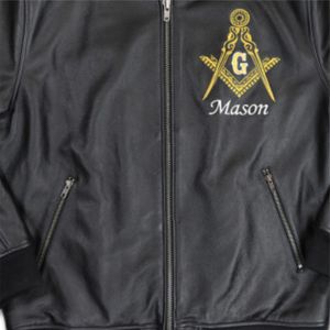 Veste en cuir Mason Limited Edition-Cuir véritable 100% | Veste fraternité homme noir avec emblème Mason brodé - Product Image 6