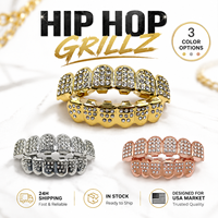 Grillz dentaire Hip Hop Dientes De Oro Iced Out 6 dents en Cuivre CZ avec barre en silicone pour cadeau de fête d'Halloween