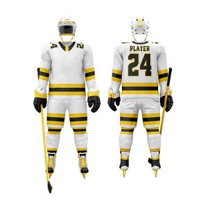 Conjuntos de uniformes de hockey sobre hielo de media manga con cuello redondo al por mayor con impresión de logotipo personalizado de alta calidad y precio económico para equipos OEM - Product Image 3