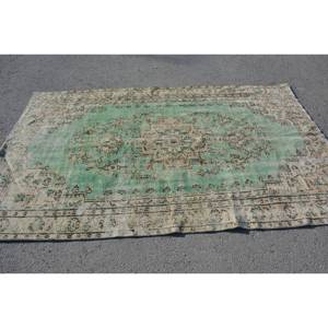 Alfombra turca vintage de 5,2x8,1 pies, diseño de retazos de lana verde y Beige, látex para el hogar, mesita de noche, pasillo Rectangular, Tabriz - Product Image 3