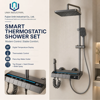 Système de robinetterie de douche thermostatique en aluminium à LED, doté d'une valve en céramique, d'un douchette à main et d'un mélangeur eau chaude et froide pour salle de bain