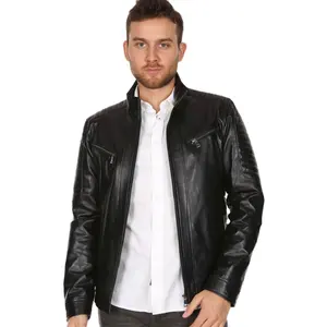 Jaqueta de couro masculina de couro preto jaqueta de couro de moda britânica de alta qualidade