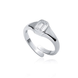 Rectángulo corte CZ piedra anillo ajustable plata turca mujeres venta al por mayor 925 joyería de plata esterlina - Product Image 5