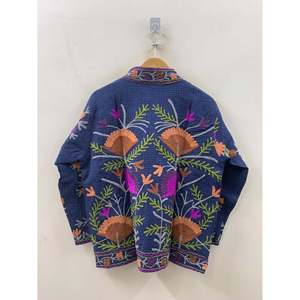 Hand-Embroidered Waffle Cotton <b>Jacket</b> for Spring Indigo Festival Collection - Product Image 2