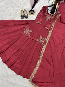 Traditional <b>Red</b> <b>Silk</b> Kurta Lehenga Set Indian Pakistani Sequin Zari Embroidery Wedding Festive Traditional Women Wear - Product Image 4